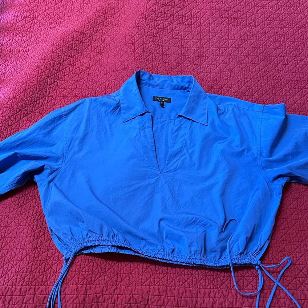 Rag & Bone Vibrant Blue Blouse with Drawstring, cinch waist with ties each side